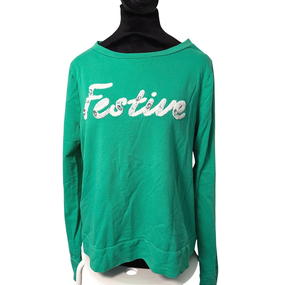 Women's Lilly Pulitzer Festive Green Pullover Sweatshirt Ling Sleeve Green SZ L